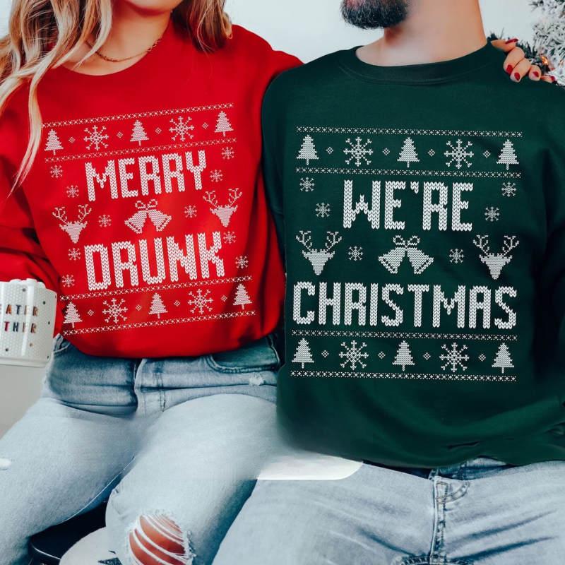 Merry Drunk Christmas Couples Sweatshirts Set