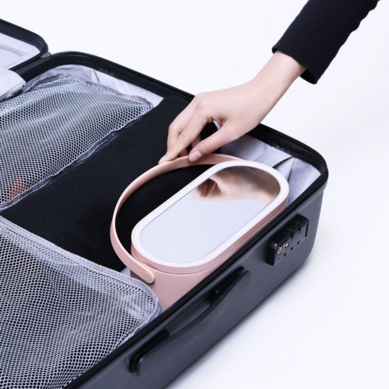 Travel Cosmetic Organizer with LED Mirror